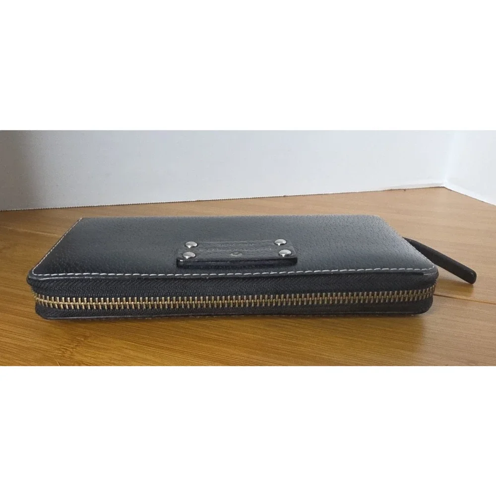 Kate Spade Black / Pink Zip‎ Around Neda Pebbled Leather Wallet/ Purse/Clutch